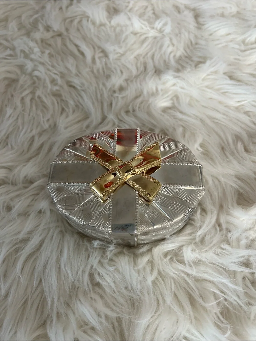 Godinger Victorian Bouquets Silver Plated Oval Jewelry Box Gold Bow Vintage